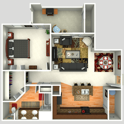 Floor plan for 1 bed, 1 bath, 820 sqft